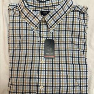 Arrow Men's Plaid Shirt - Blue and Beige Short Sleeve